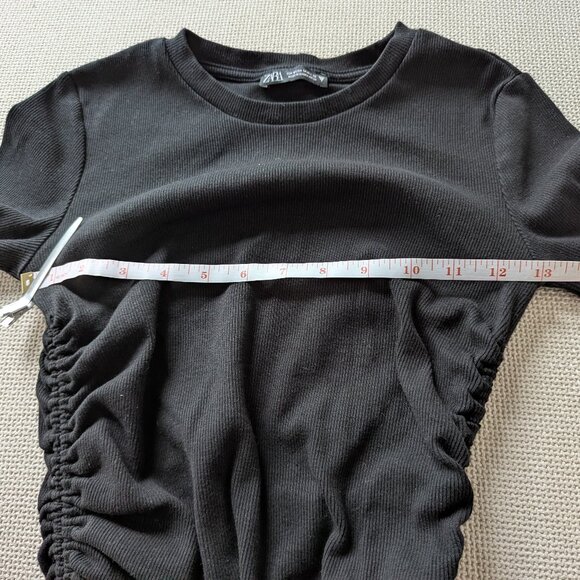ZARA Black Ruched Mini Bodycon Dress, Size M - Picture 7 of 9